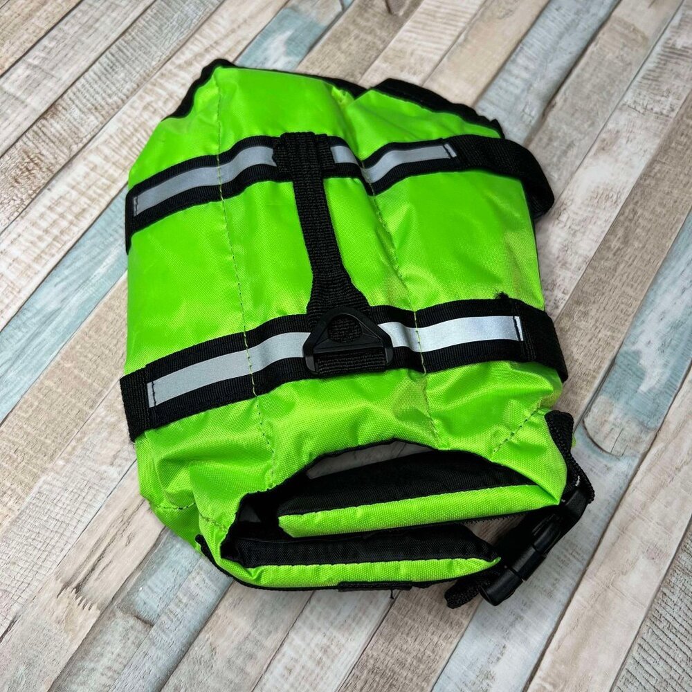 New XS Dog Life Jacket Neon Green Reflective W/ Handle - Picture 3 of 4